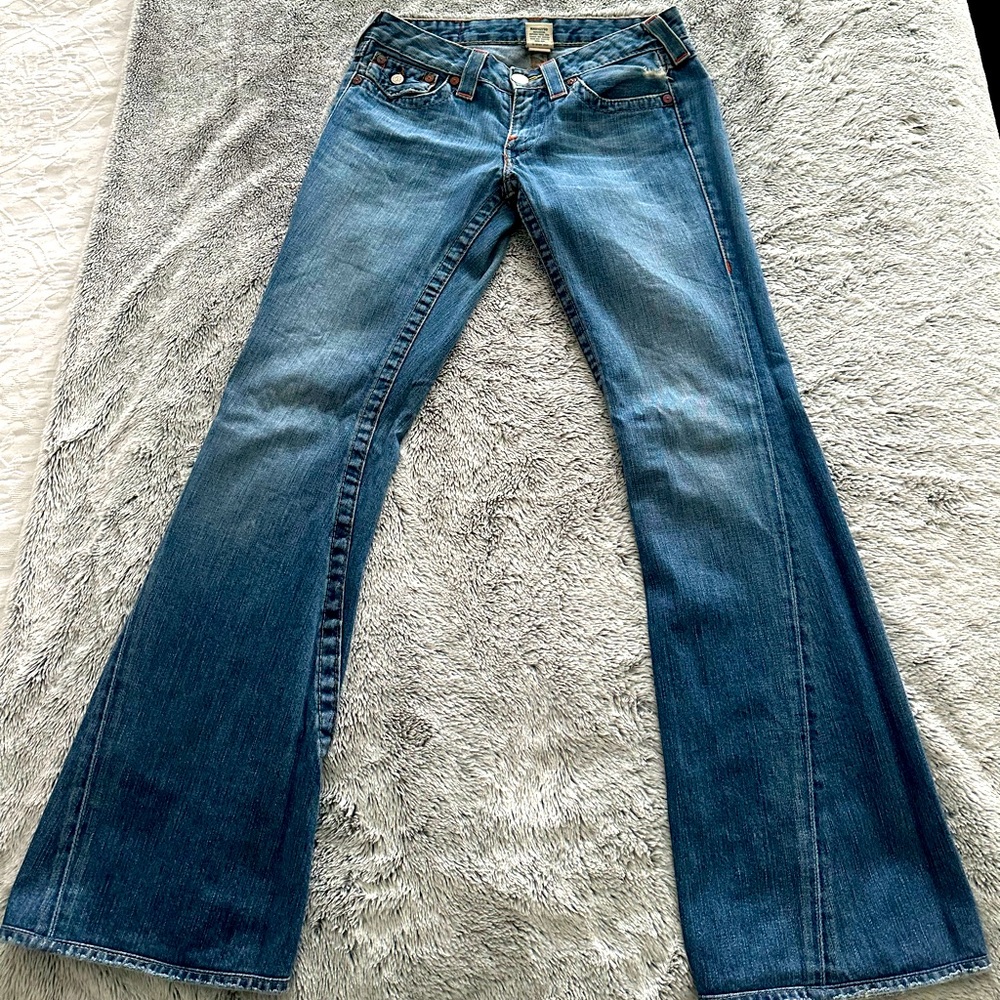 True Religion Joey Low Rise SaddleStitch Flare Jean